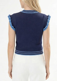 Area Stars Women's Trim Knit Top in navy light blue - women's tank top - detail view