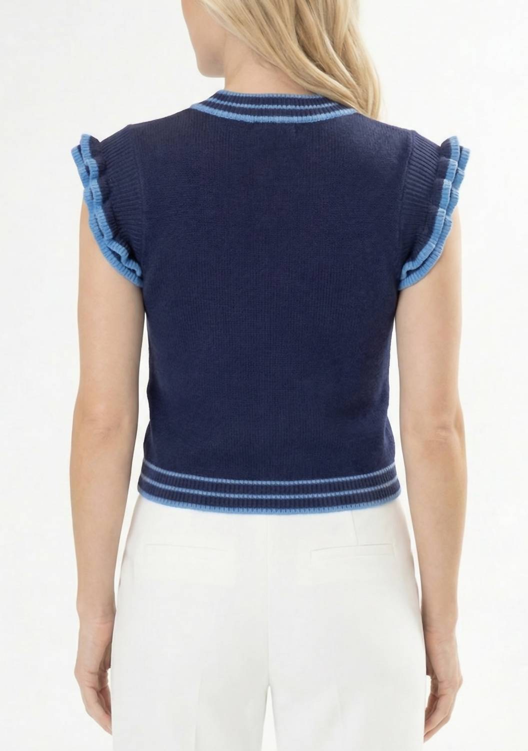 Area Stars Women's Trim Knit Top in navy light blue - women's tank top - detail view