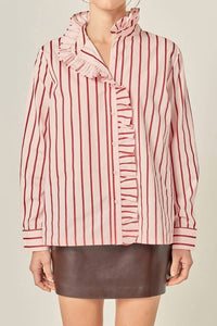 English Factory - Ruffled Stripe Button-Up Shirt