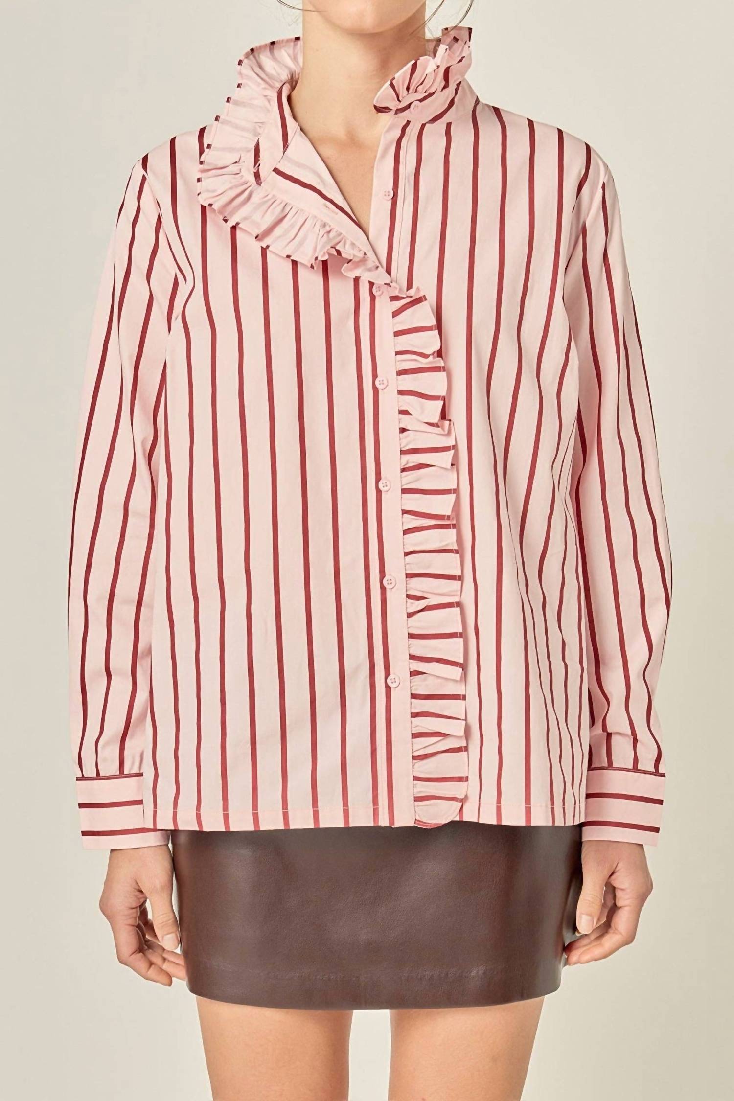 English Factory - Ruffled Stripe Button-Up Shirt