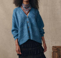 THE GREAT. The Brushed Melange Cardigan in winteride blue - women's cardigan