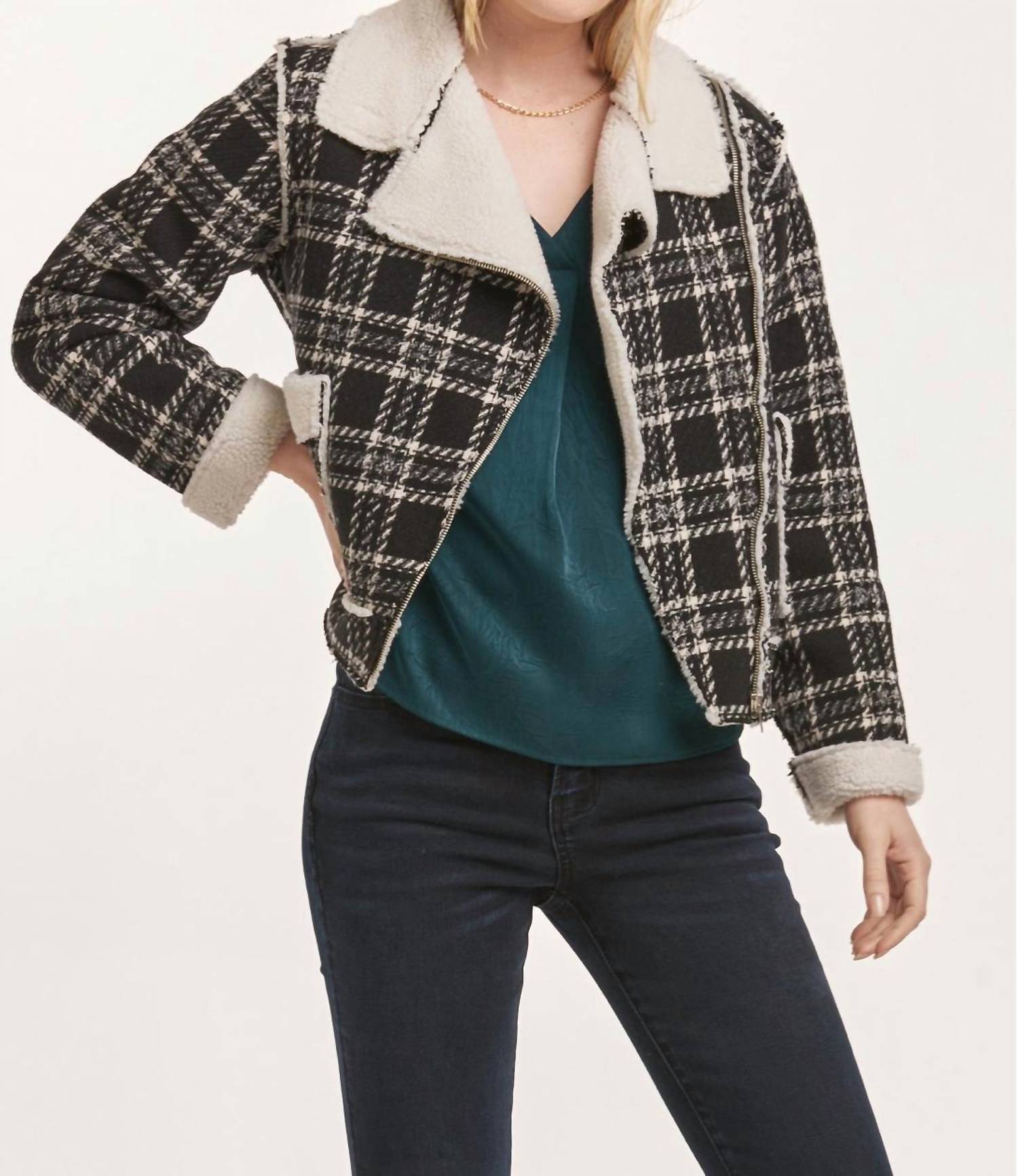 DEAR JOHN DENIM Alvie Novelty Jacket in black white plaid - women's jacket