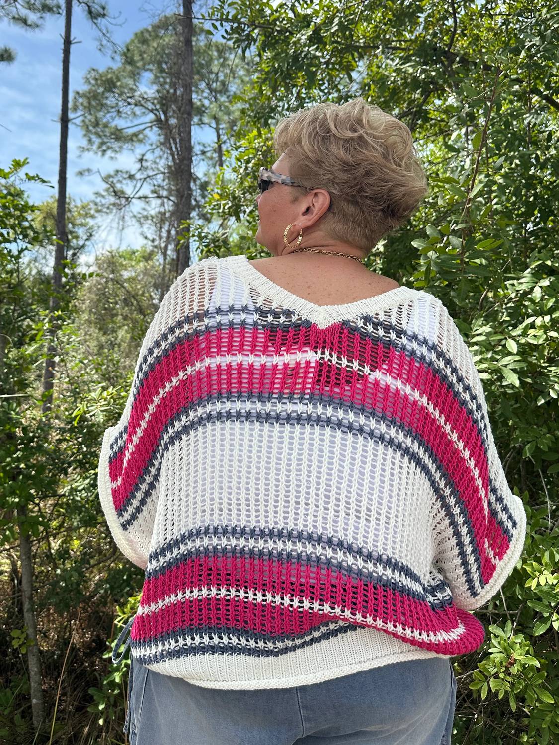 Pol - Stripe Crochet Oversized Top