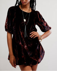 Free People Women's Maye Velvet Tunic Top in black multi - women's shirt