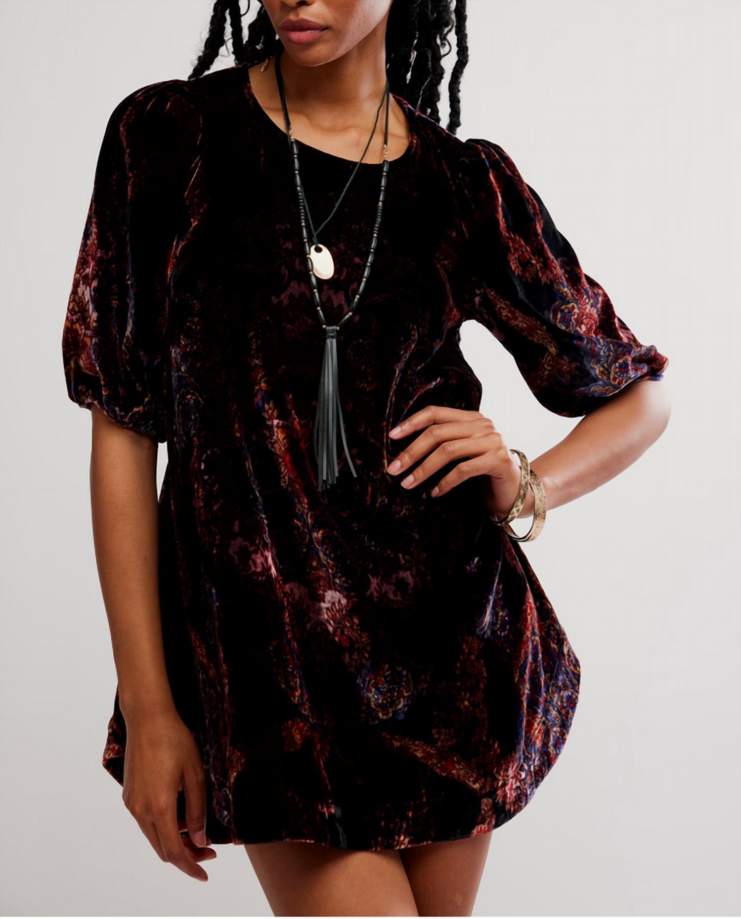 Free People Women's Maye Velvet Tunic Top in black multi - women's shirt