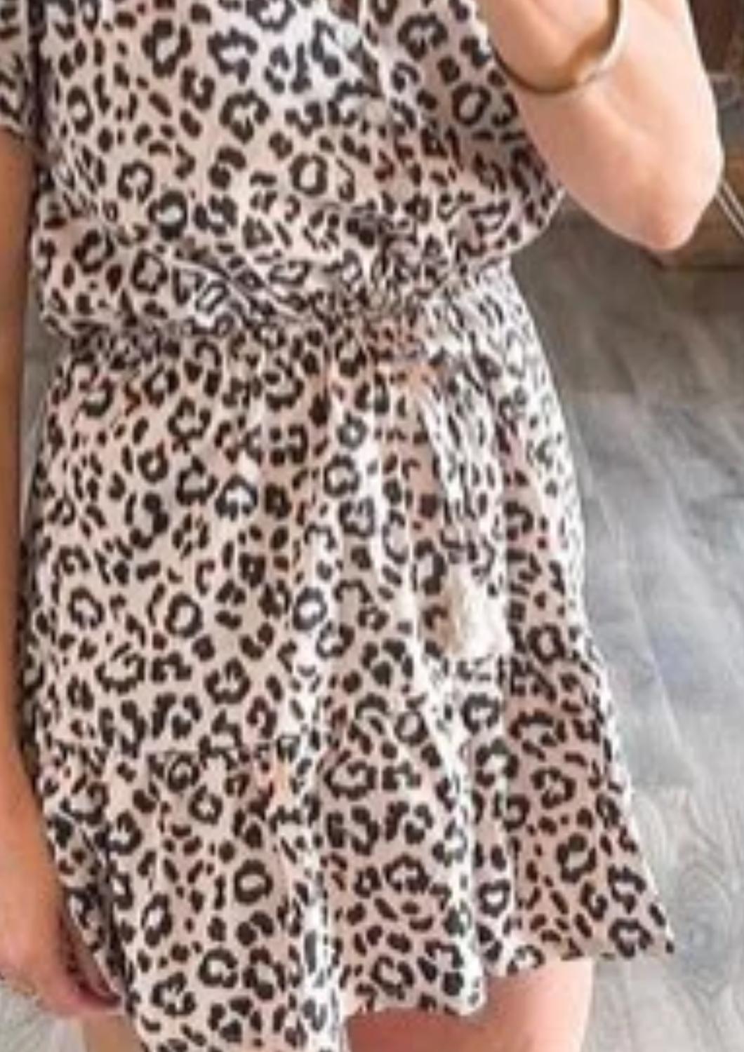 Shewin Inc. - Leopard Casual Button Ruffle Romper