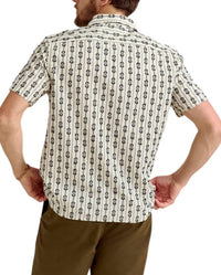 Billy Reid Short Sleeve Boucle Treme Shirt in dobby stripe black white - men's shirt - detail view