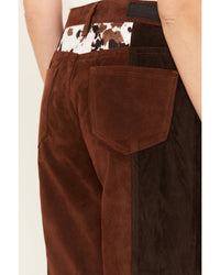 Rock & Roll Denim - High Rise Suede Patchwork Straight Cropped Jeans