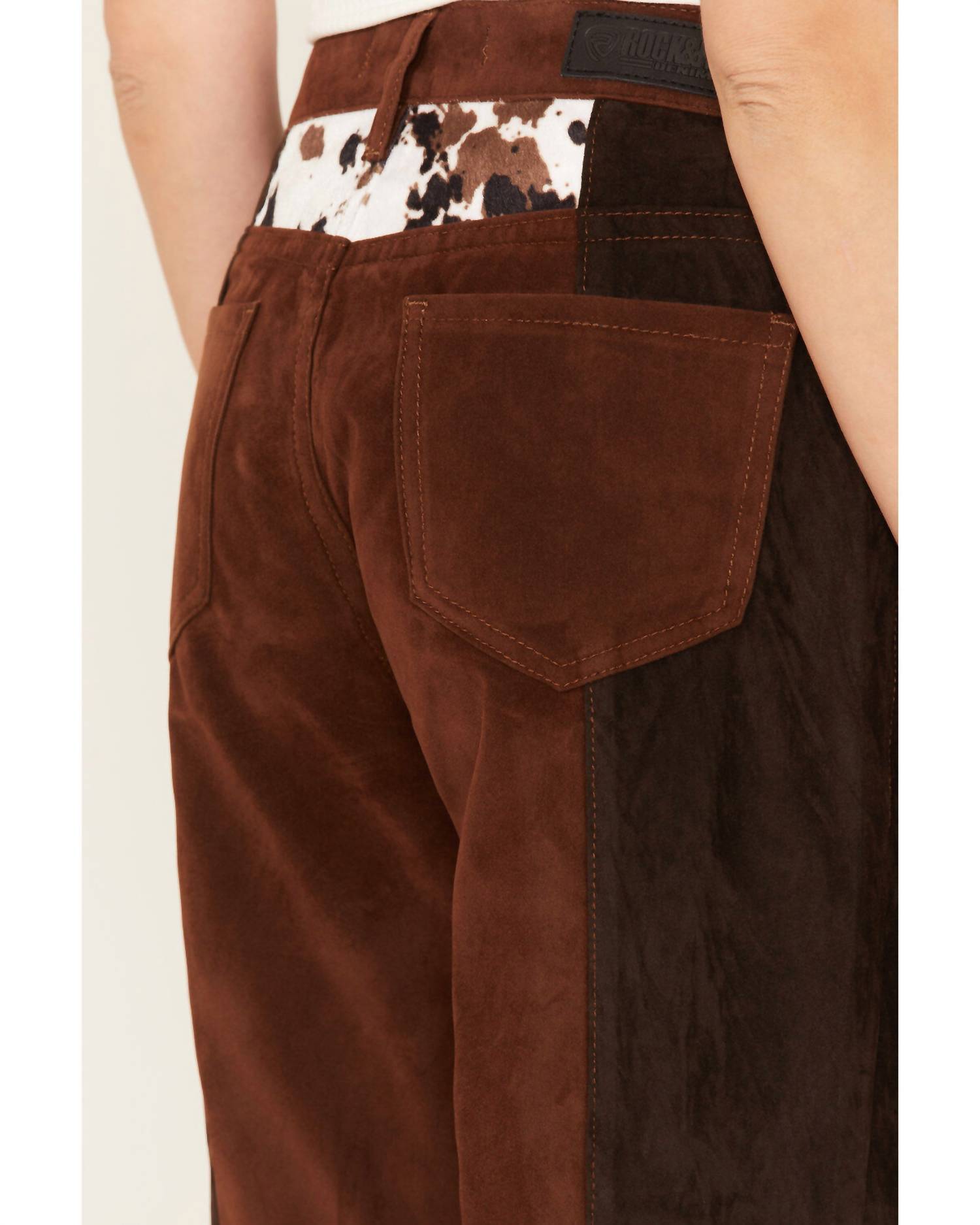 Rock & Roll Denim - High Rise Suede Patchwork Straight Cropped Jeans