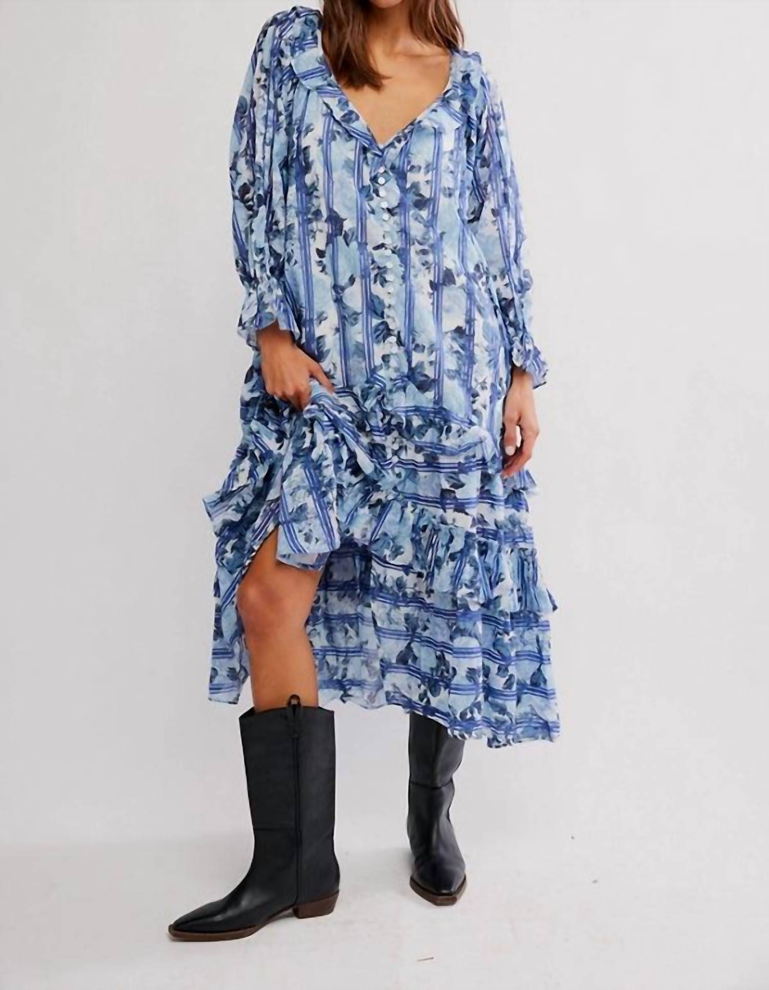 Free People Garden Wonders Tiered Midi Dress in blue - women's dress