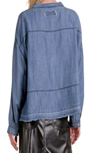 Elan - Everyday Edgy Denim Henley Top