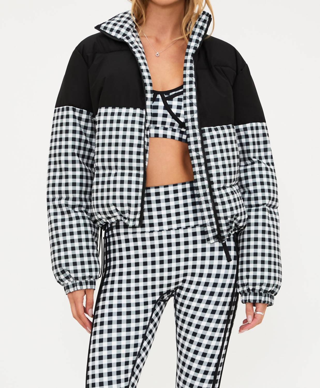 Beach Riot Jojo Cable Puffer Jacket in slate gingham - women's jacket