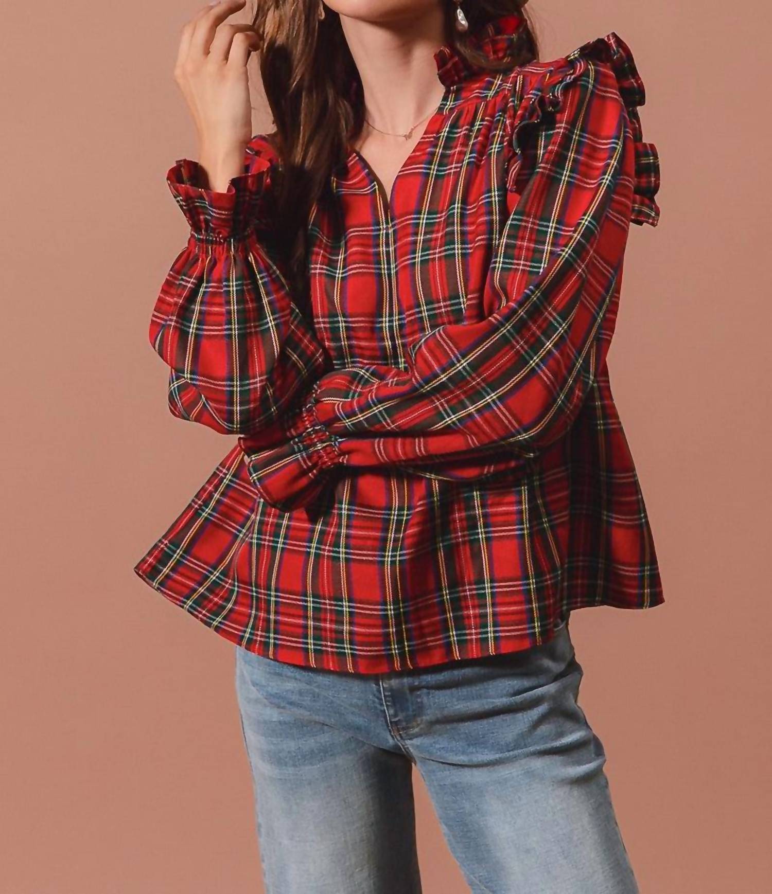 So Me - Checkered Plaid Blouse