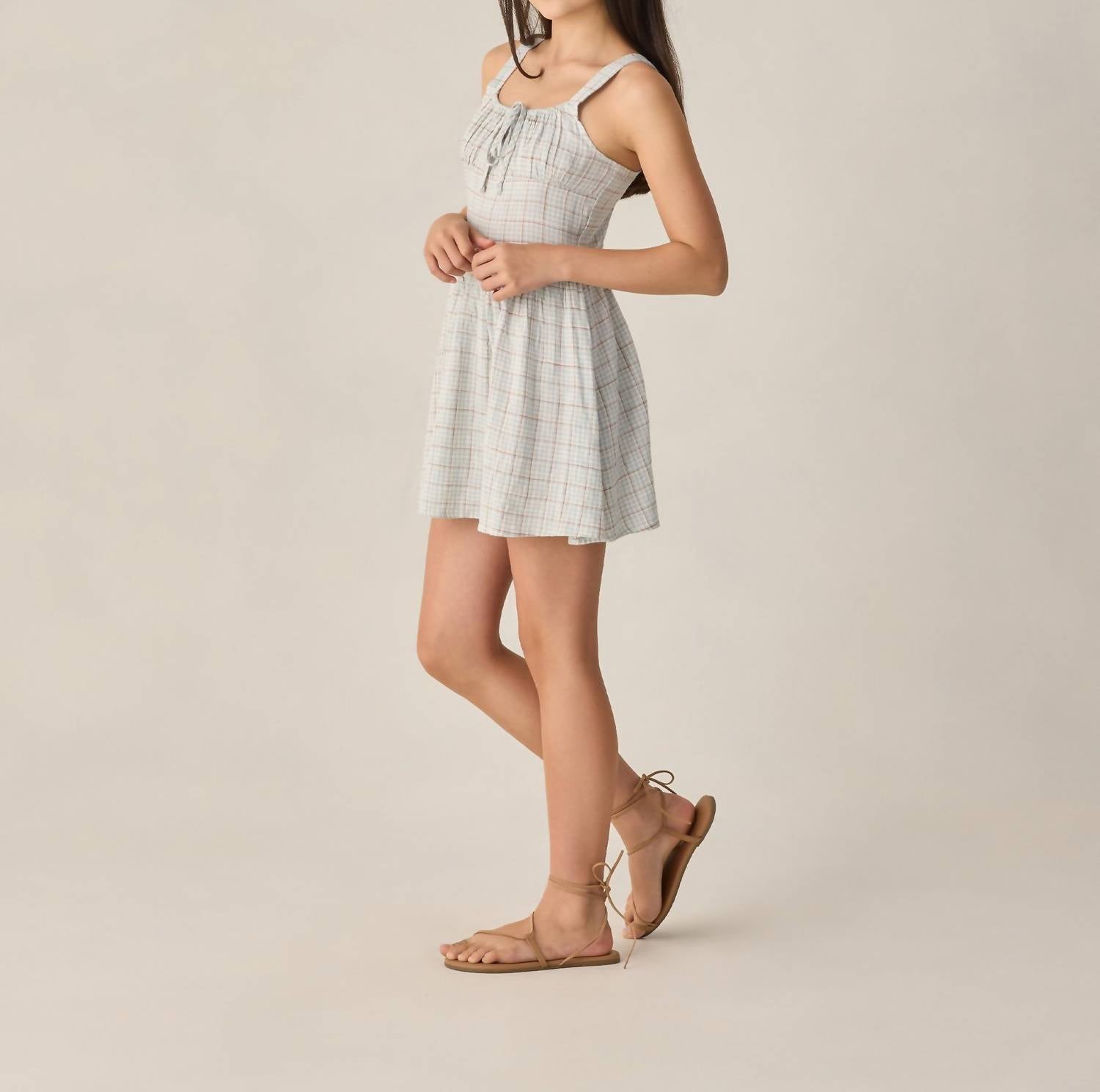Rylee + Cru Primrose Mini Dress in light blue - kids' dress - detail view