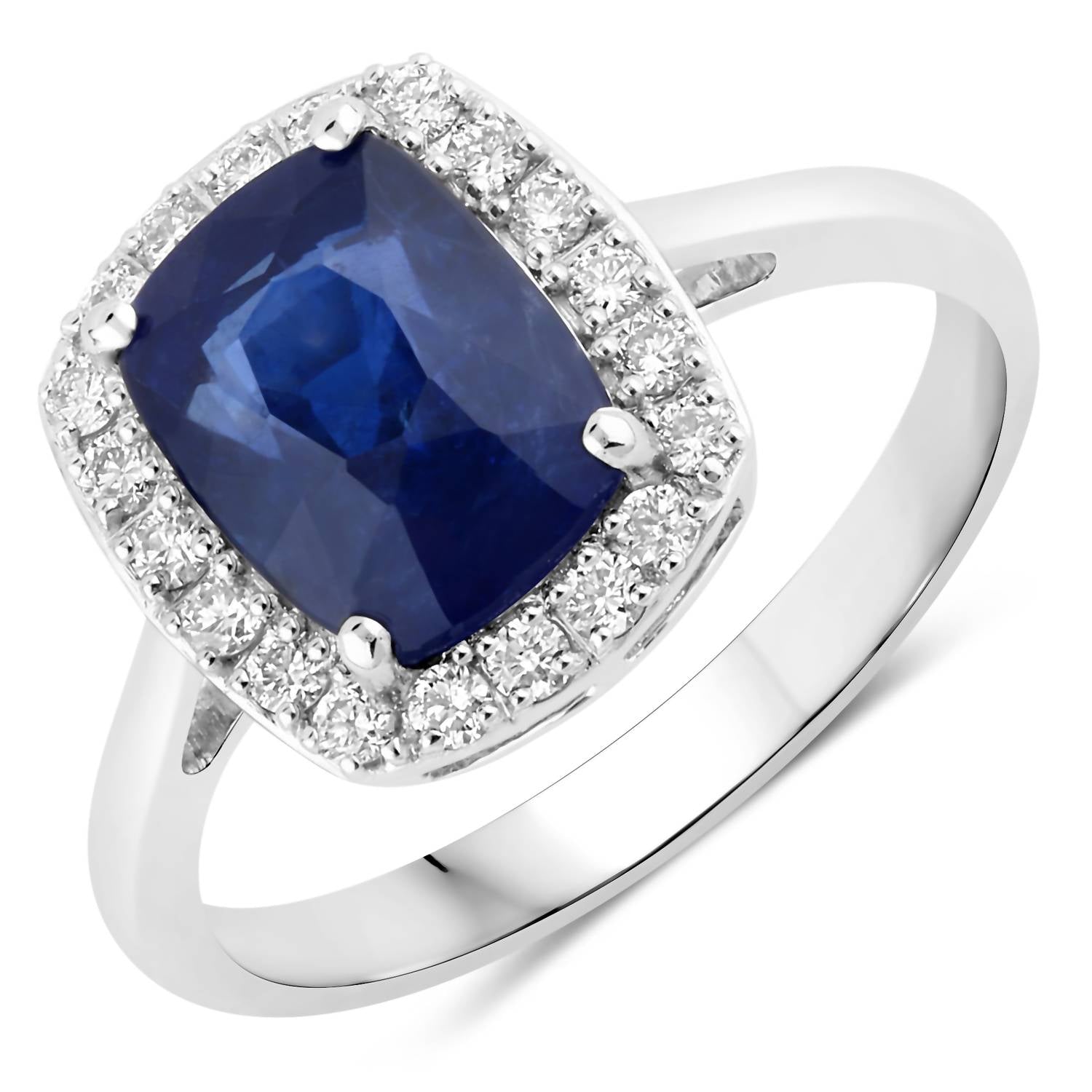 Diana M Jewels Women's Cushion Natural Sapphire Fashion Ring (3.44 Ct) - Signature Plus in 18k white gold - women's jewelry