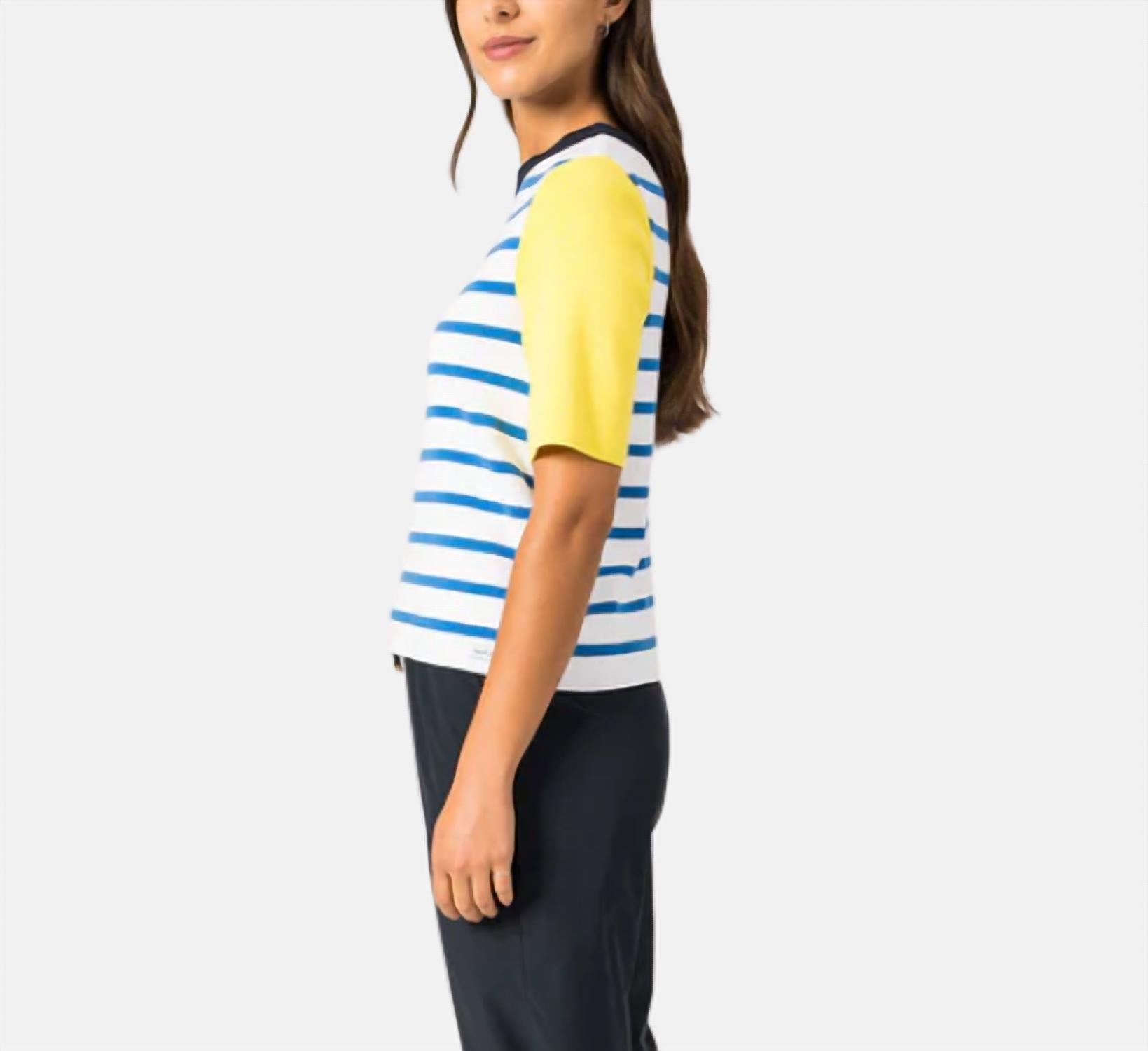 SAINT JAMES Valensol Striped Top in royal blue white - women's t-shirt - detail view
