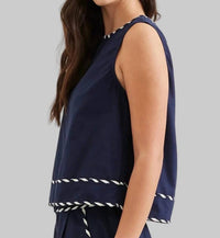 Entro - Sleeveless Contrast Whipstitch Trim Detail Top