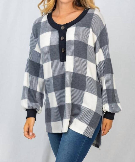 White Birch - Buffalo Plaid Knit Top