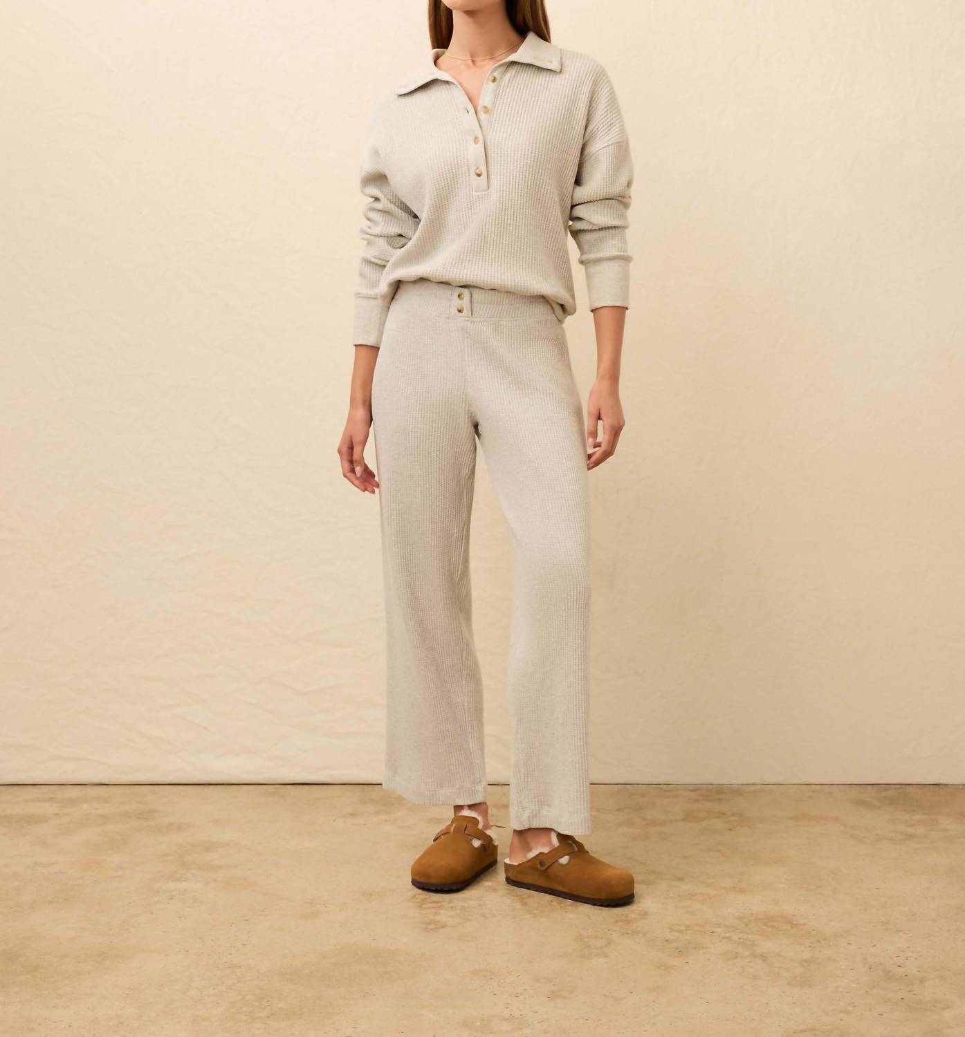 Faherty Women's Apres Waffle Pant in light heather grey - women's pants - alternate view