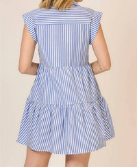 Cozy Co. - Stripe Cap Sleeve Tiered Button Down Mini Dress