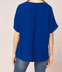 entro Solid V-neck Top in royal - women's t-shirt - detail view