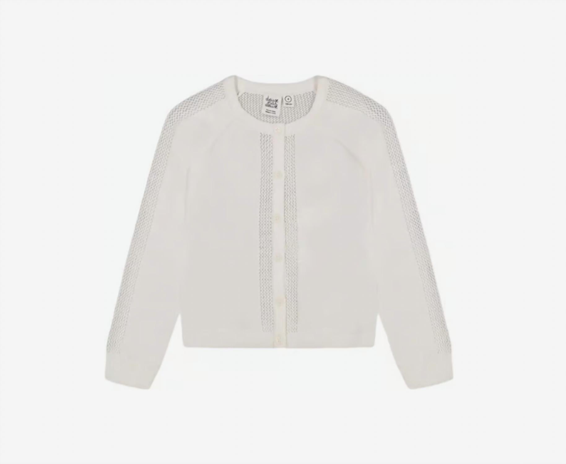 Deux par Deux Girl's Knit Cardigan in off white - kids' long sleeve top