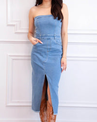 The Vintage Shop - Sadie Strapless Denim Midi Dress