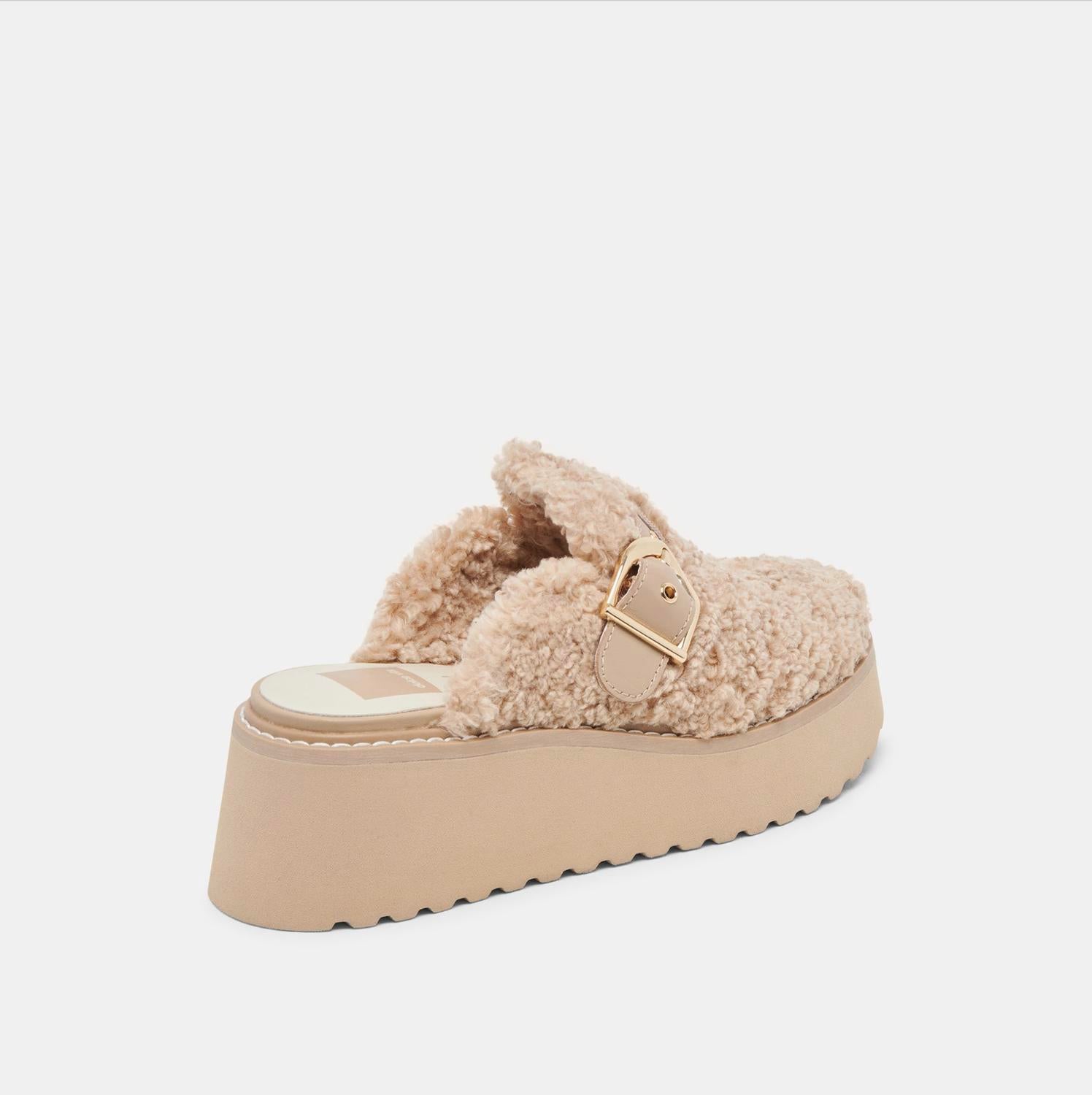 Dolce Vita Women's Lelani Plush Flats Platform Clogs in natural plush - women's shoe - detail view