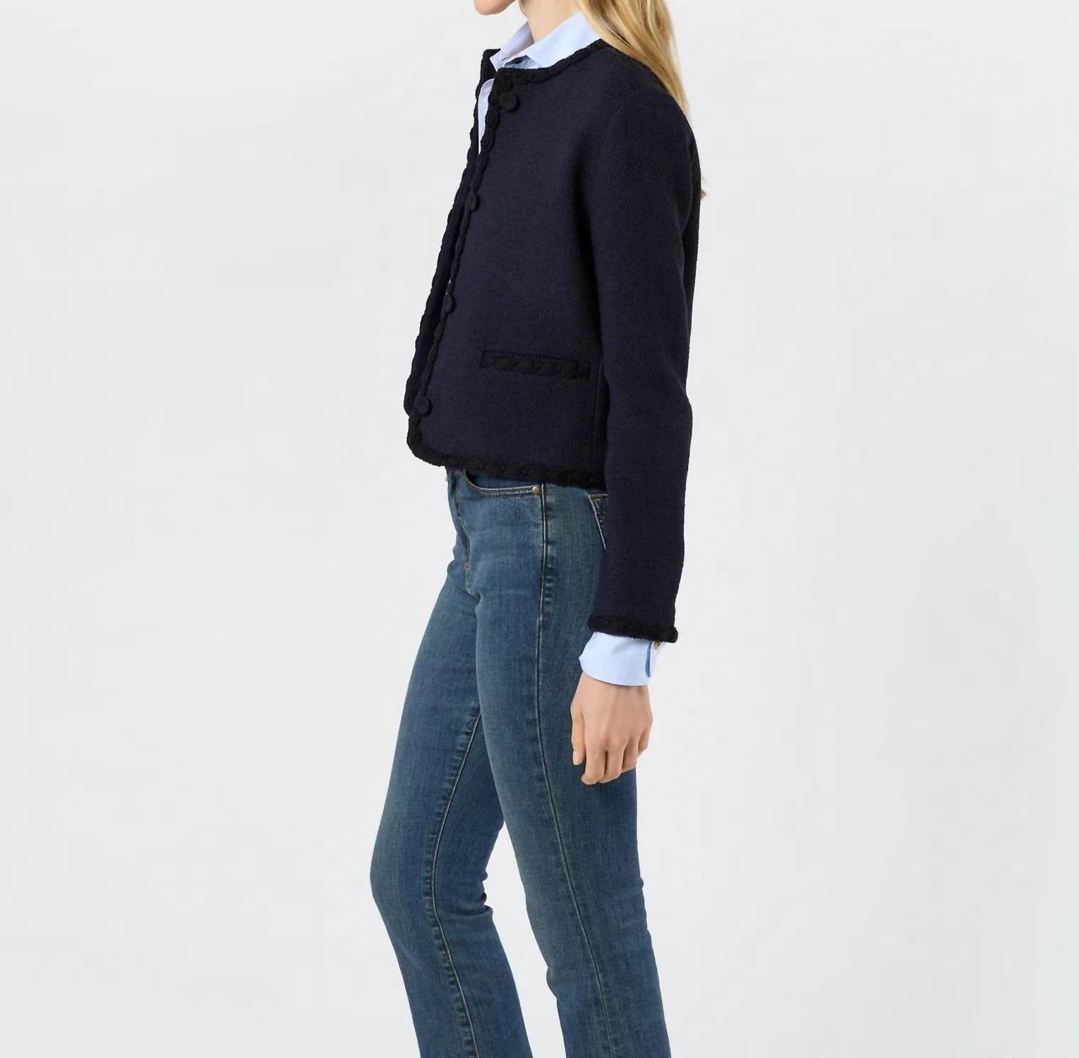 Ann Mashburn Megan Cardigan Jacket in navy boucle tweed - women's jacket - alternate view