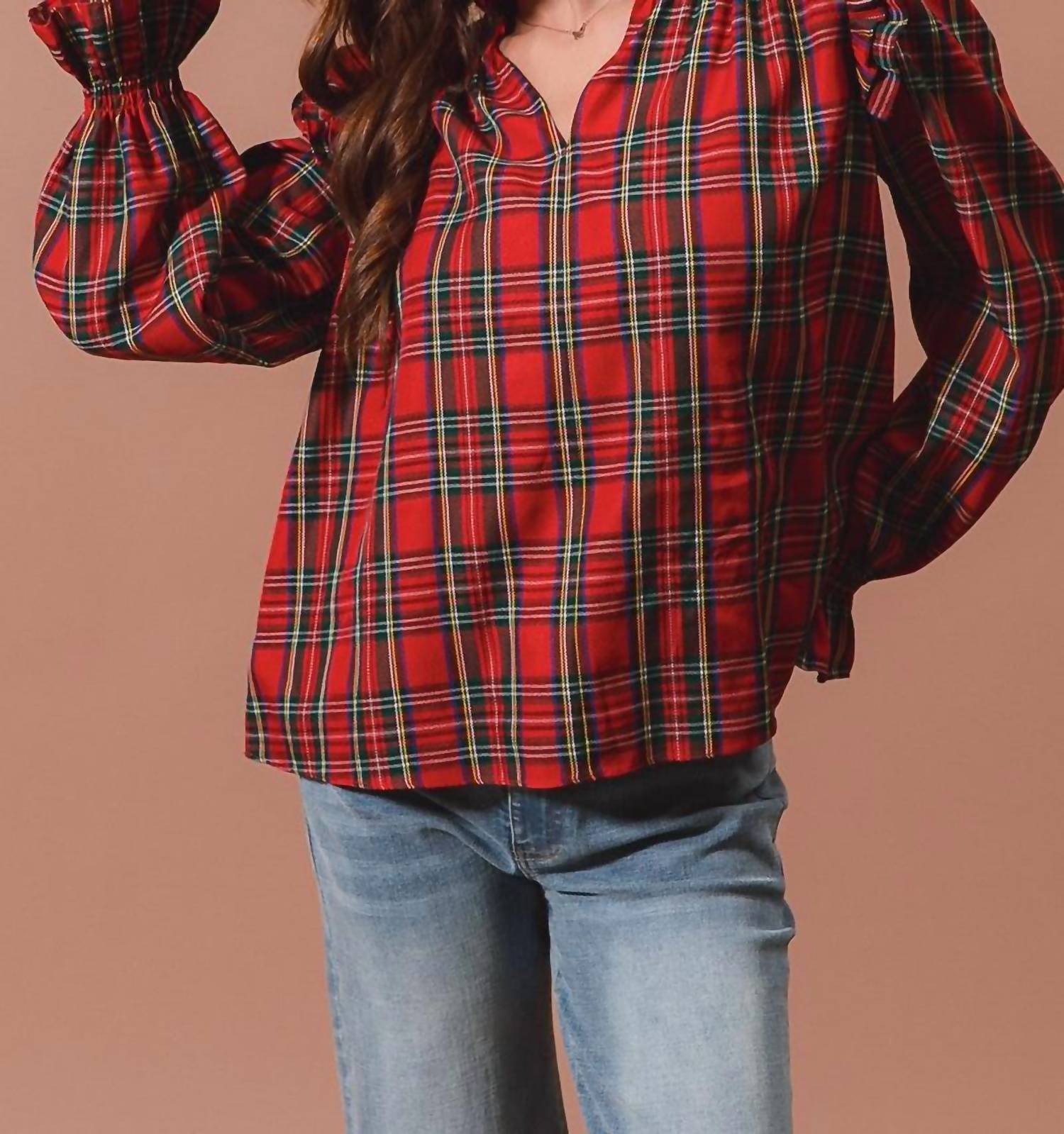 So Me - Checkered Plaid Blouse