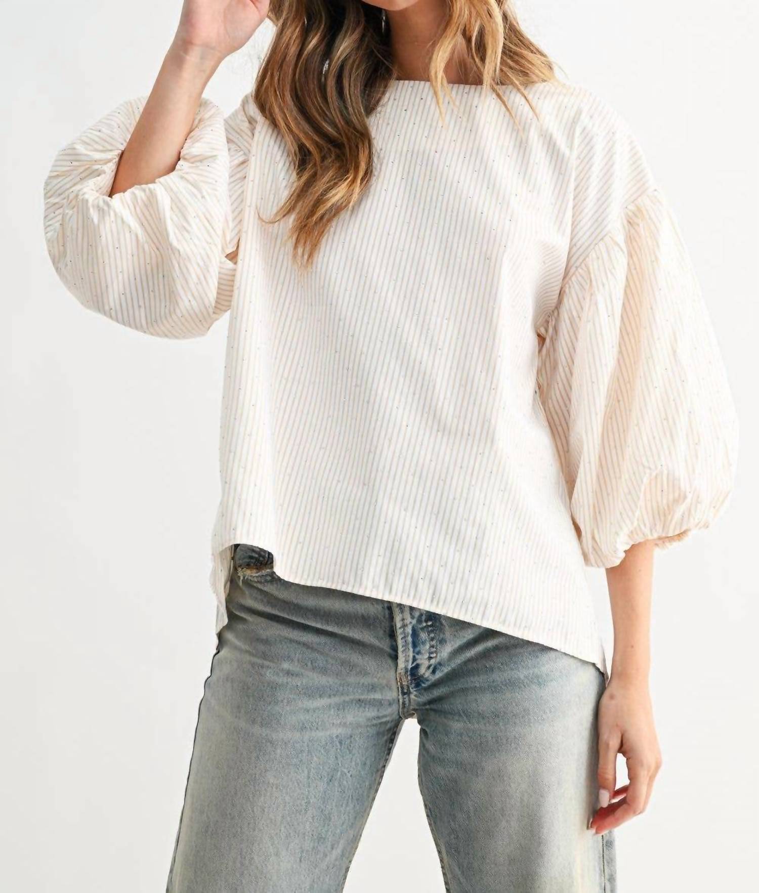 Joh Jerra Striped Woven Cotton Poplin Top in khaki - women's blouse - view 5