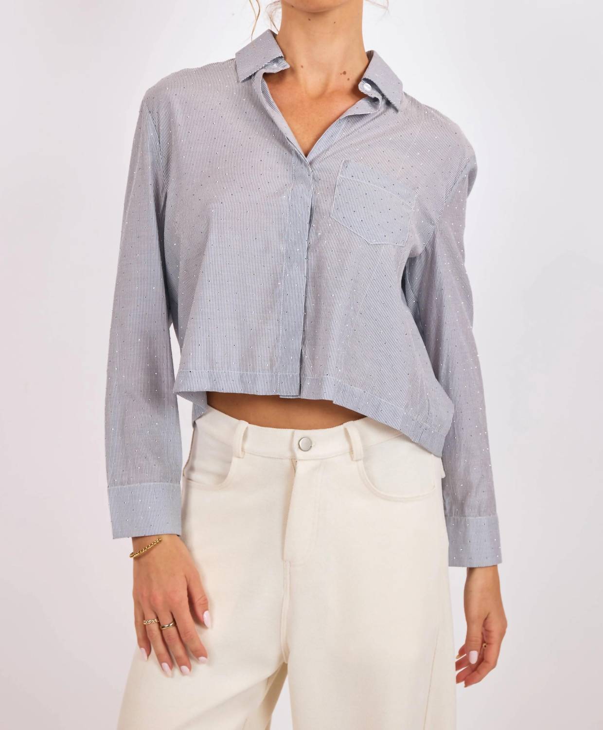 Sage The Label - Glacier Glow Rhinestone Cropped Shirt