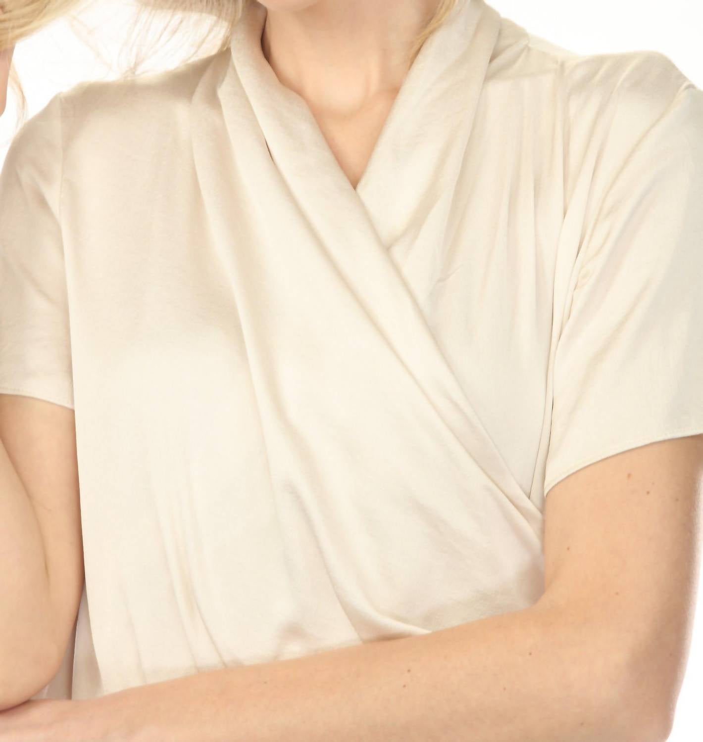 Joseph Ribkoff - Faux Wrap Short Sleeve Satin Knit Top