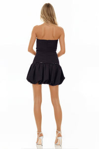 BADGLEY MISCHKA Strapless Bubble Hem Mini Dress in black - women's dress - detail view