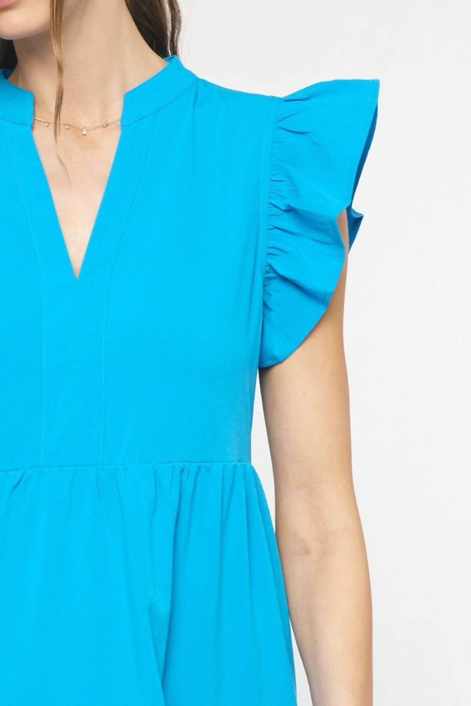 entro Ruffled Pocket Tiered Midi Dress in cobalt - women's dress - view 5
