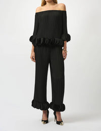 Joseph Ribkoff Lightweight Pleated Wide Leg Pants in black - women's pants