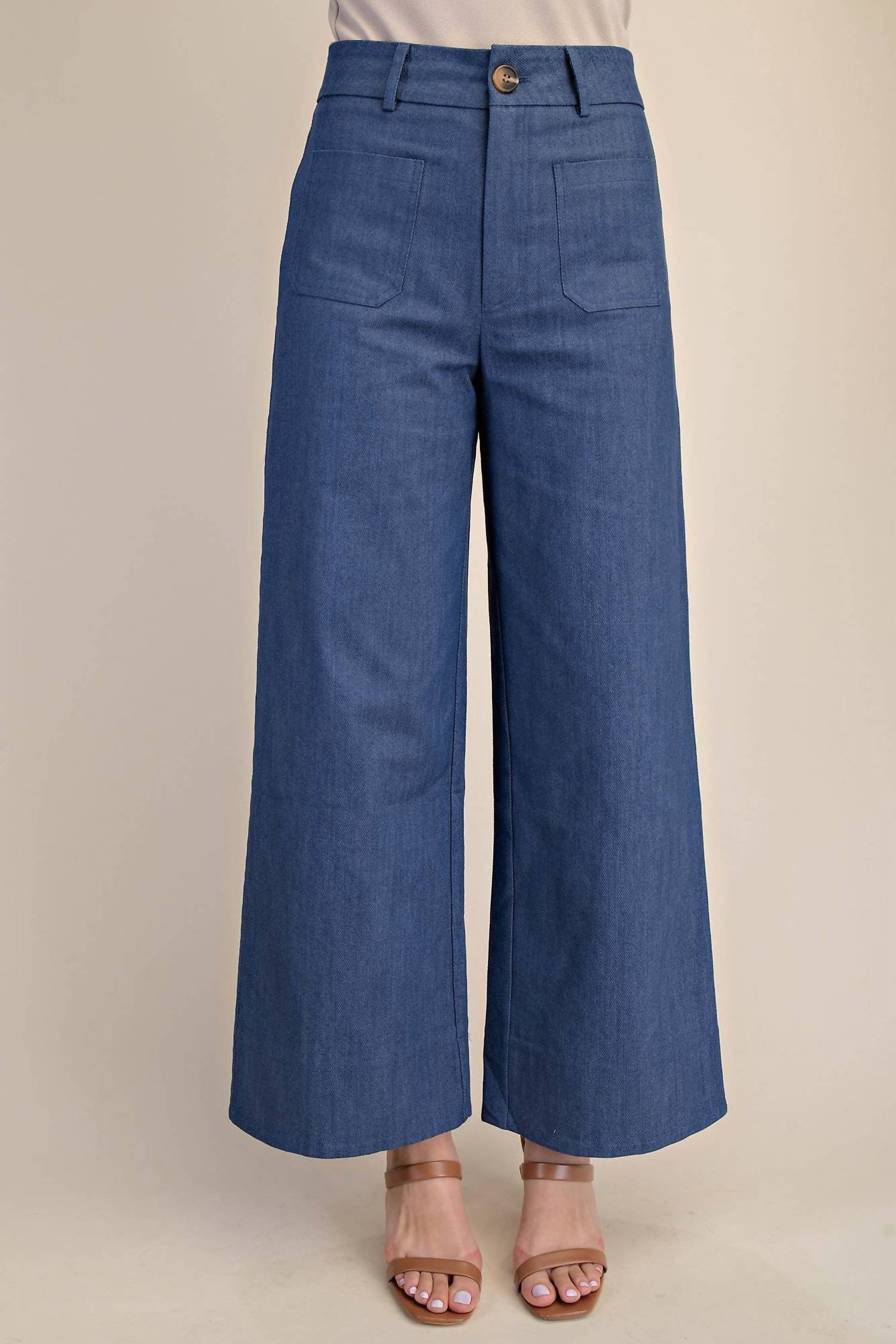 Glam - High Rise Wide Leg Front Pocket Jeans