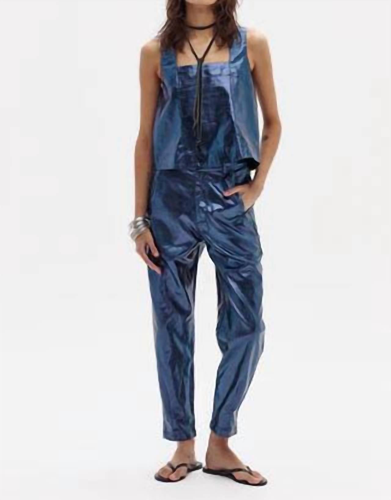 lanhtropy Anya Metallic Linen Pants in dark blue - women's pants