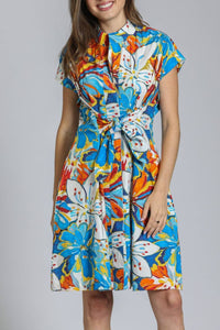Apny - Short Sleeve Shirt Dress With Self Tie
