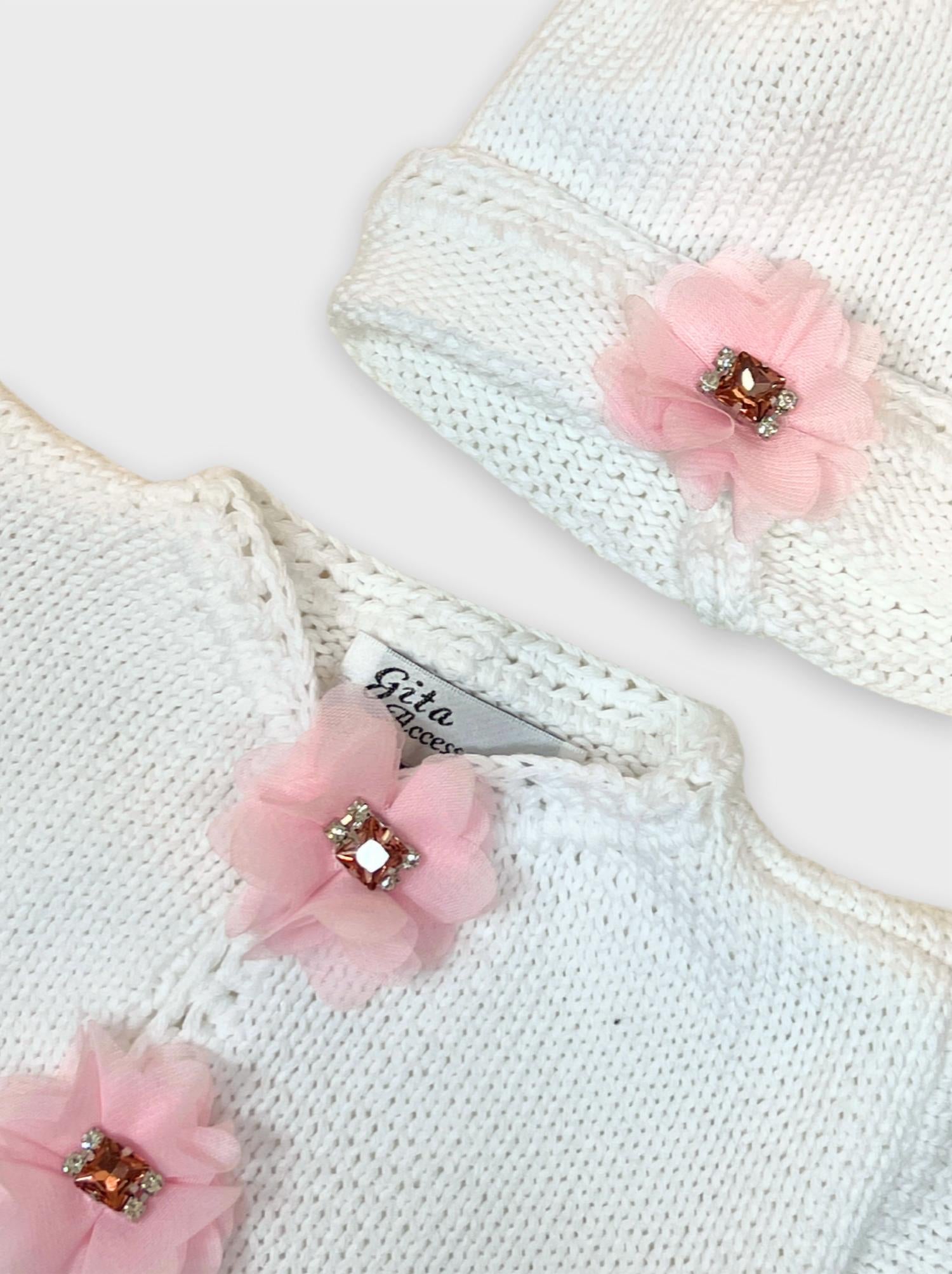 Gita - Girl's 2pc Sweater With Light Pink Stone/small Rhinestone