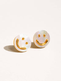 Flanerie by MAIQ Women's Cecil Smiley Face Studs Earrings in yellow gold - women's jewelry - detail view