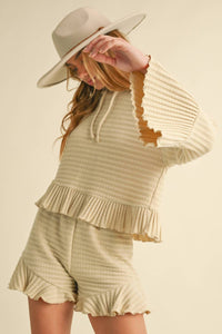 Heyson - Trendy Waffle-Knit Hoodie and Shorts Set