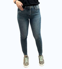 Judy Blue Tommy Vintage Wash Hem Destroy Skinny Jeans in medium wash - women's jeans