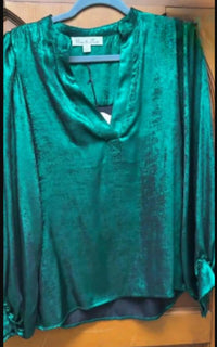 Vine & Love - Women's Long Balloon Sleeve Metallic Woven Blouse Top