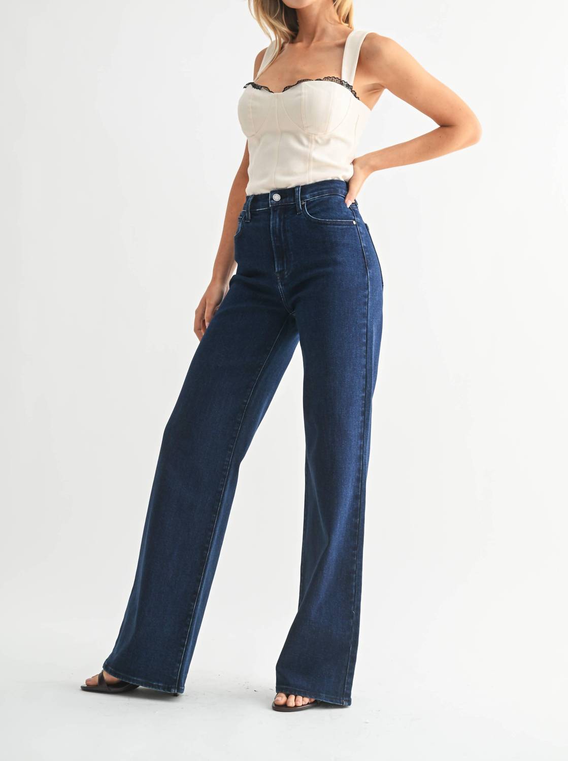JUST BLACK DENIM Palazzo Jean in dark denim - women's jeans - alternate view
