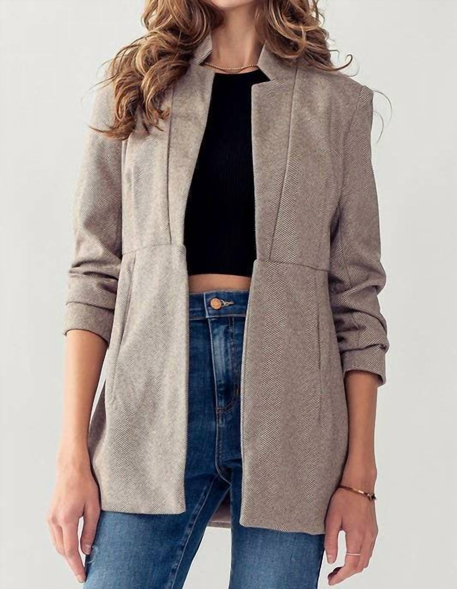 Urban Daizy - Woven Textured Open Front Blazer