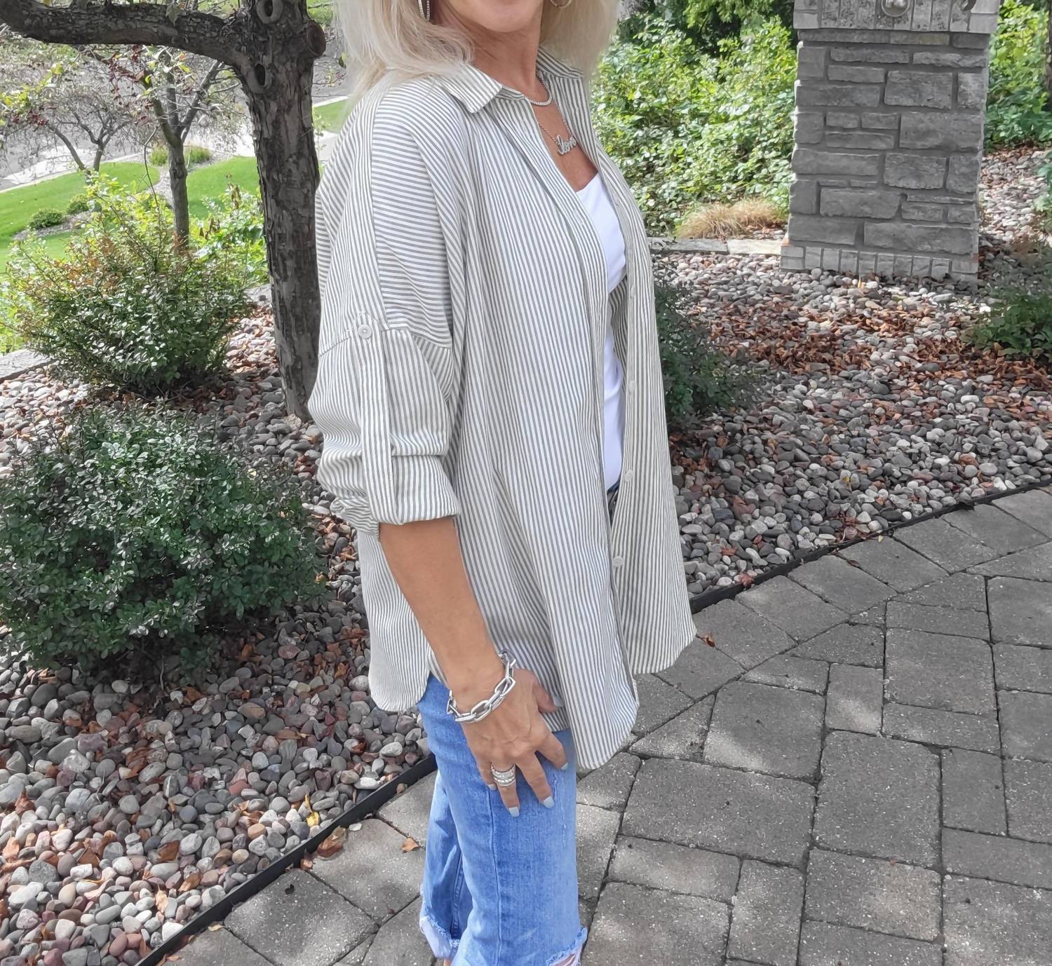 Dex - Long Sleeve Stripe Blouse