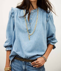 ba&sh Lio Denim Top in light used blue - women's shirt