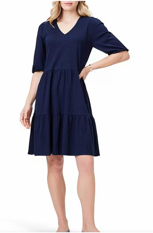 Nic + Zoe - V Neck Elbow Sleeve Tiered Dress