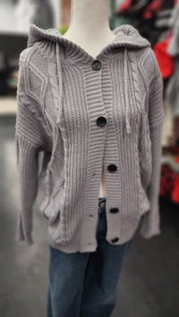 Rosa Clothing Women's Hooded Twisted Knit Cardigan in grey - women's cardigan